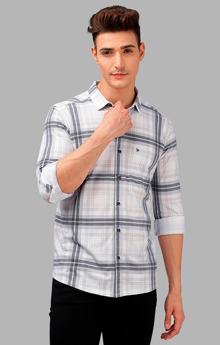 Men's Grey Checked Casual Shirts