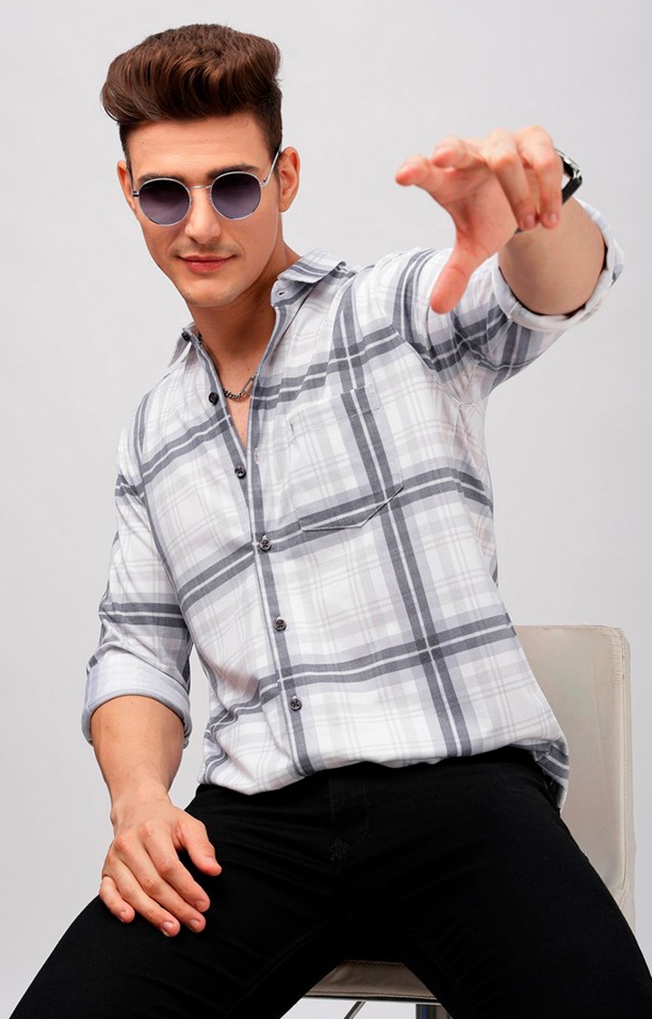 Men's Grey Checked Casual Shirts