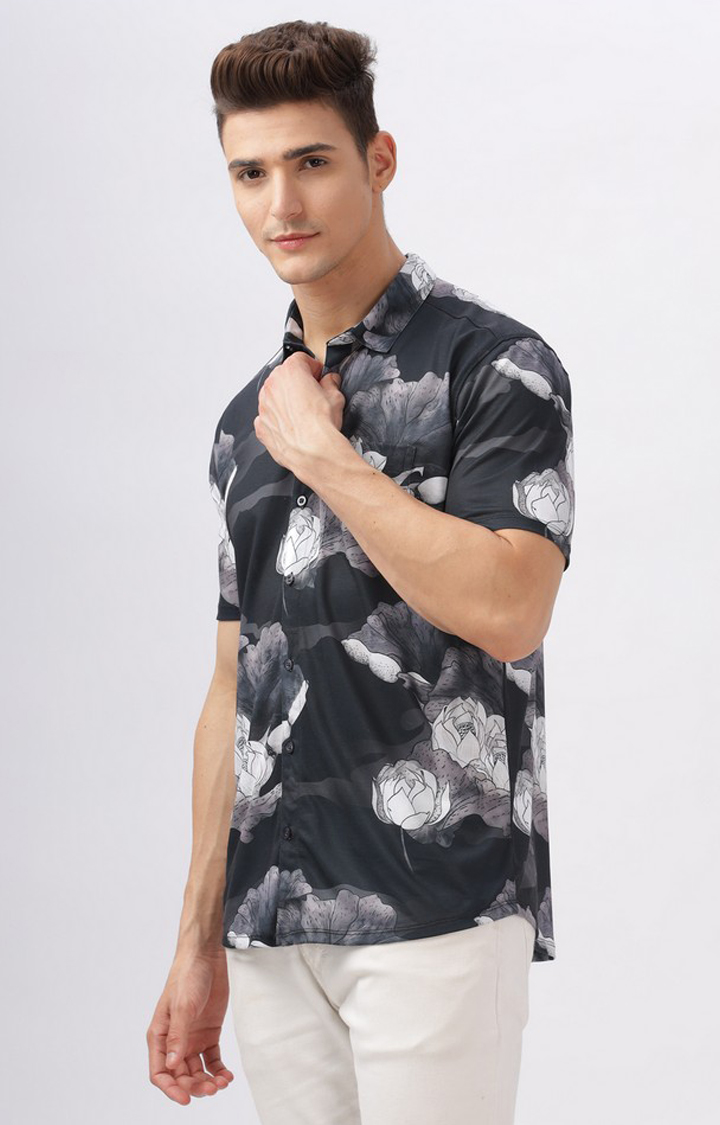 Men's Black Floral Casual Shirts