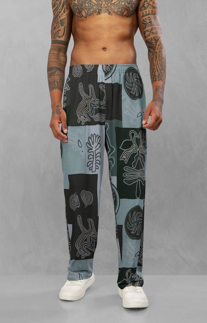 Men's Grey Embroidered Trackpants