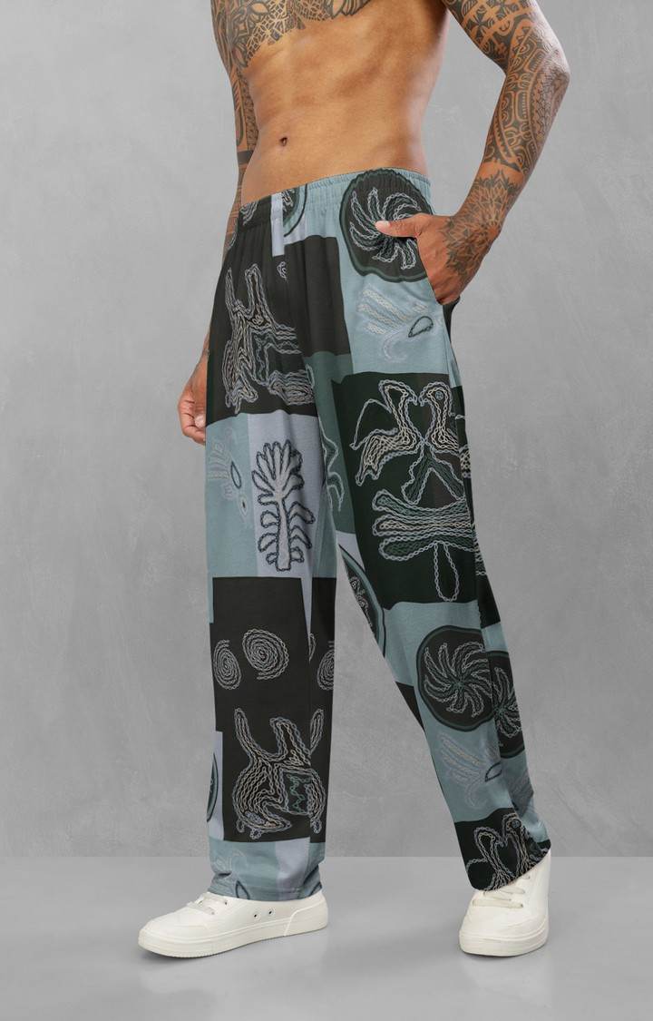 Men's Grey Embroidered Trackpants