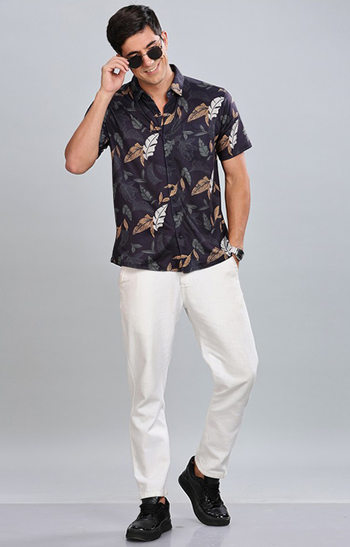 Men's Blue Printed Casual Shirts