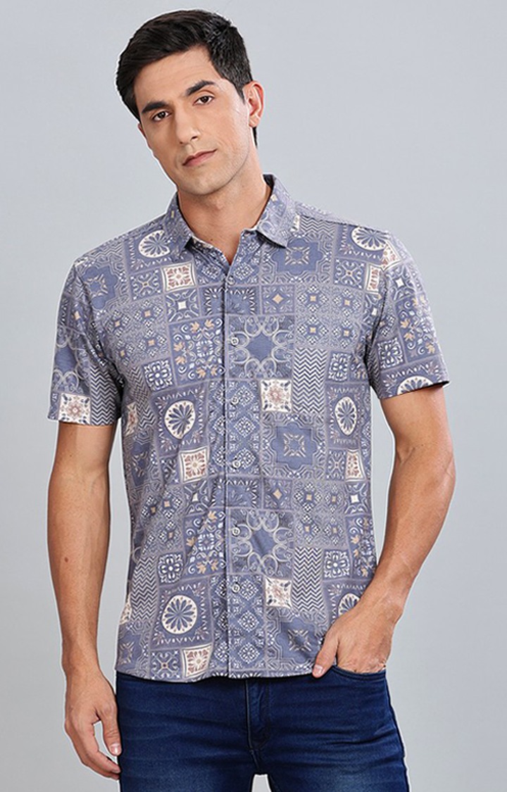 Men's Grey Printed Casual Shirts
