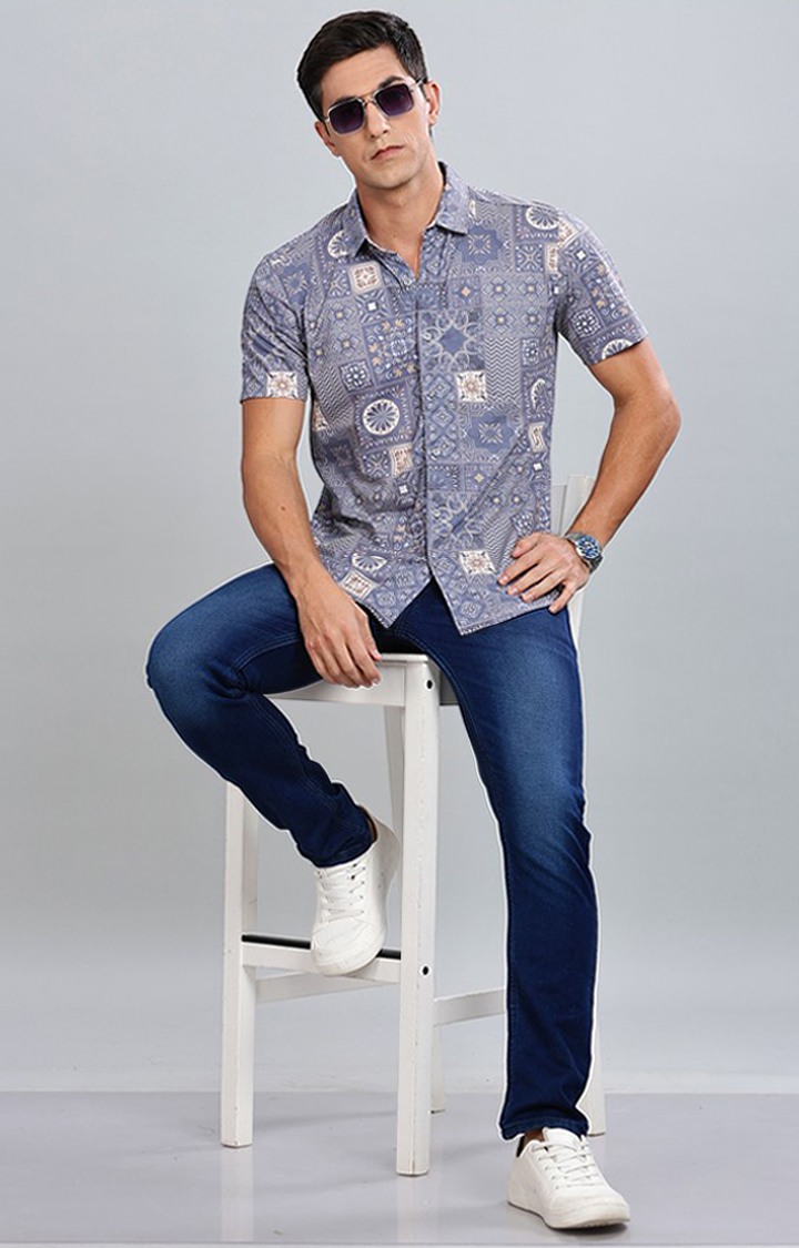 Men's Grey Printed Casual Shirts