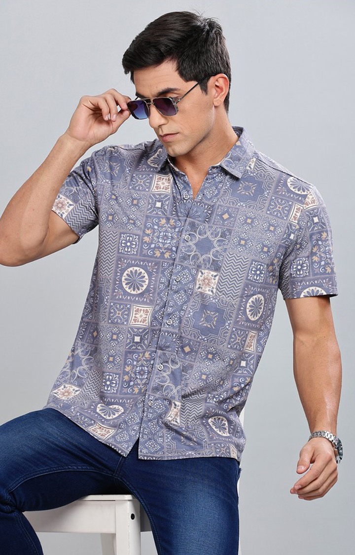 Men's Grey Printed Casual Shirts
