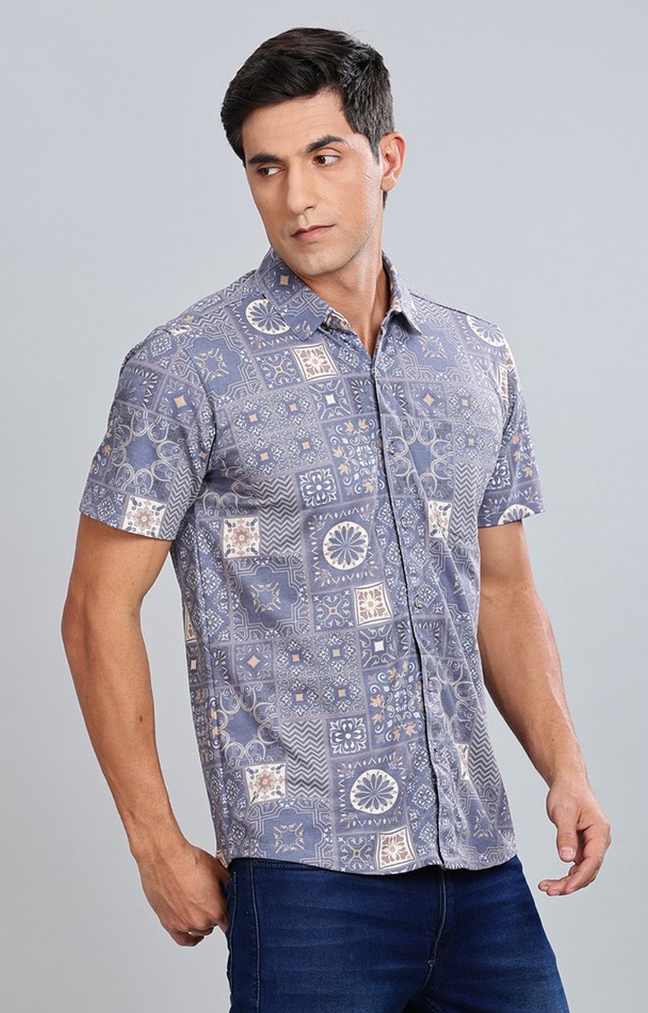 Men's Grey Printed Casual Shirts