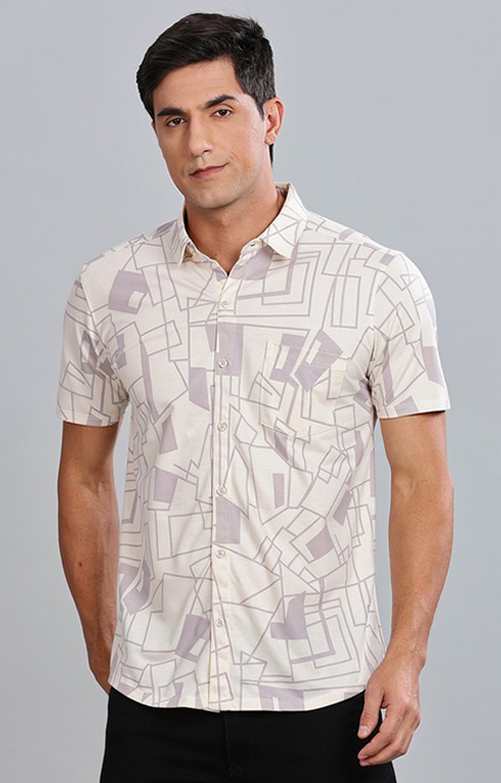 Men's Beige Printed Casual Shirts