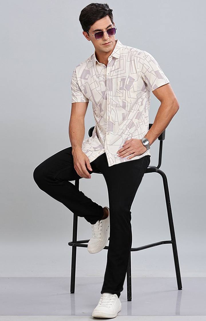 Men's Beige Printed Casual Shirts
