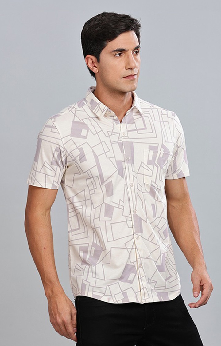Men's Beige Printed Casual Shirts
