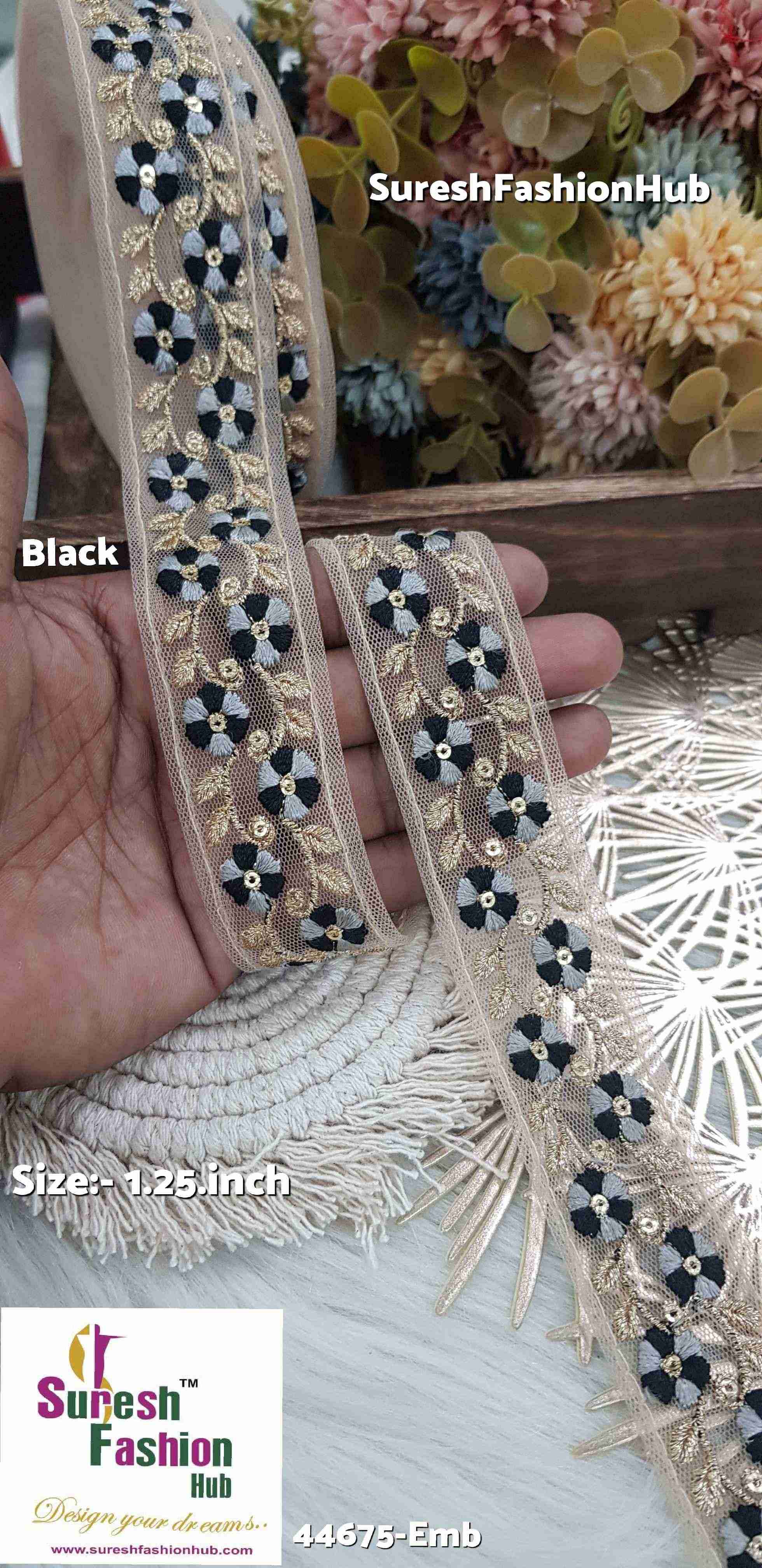 Dual Tone Black Embroidered Net Lace