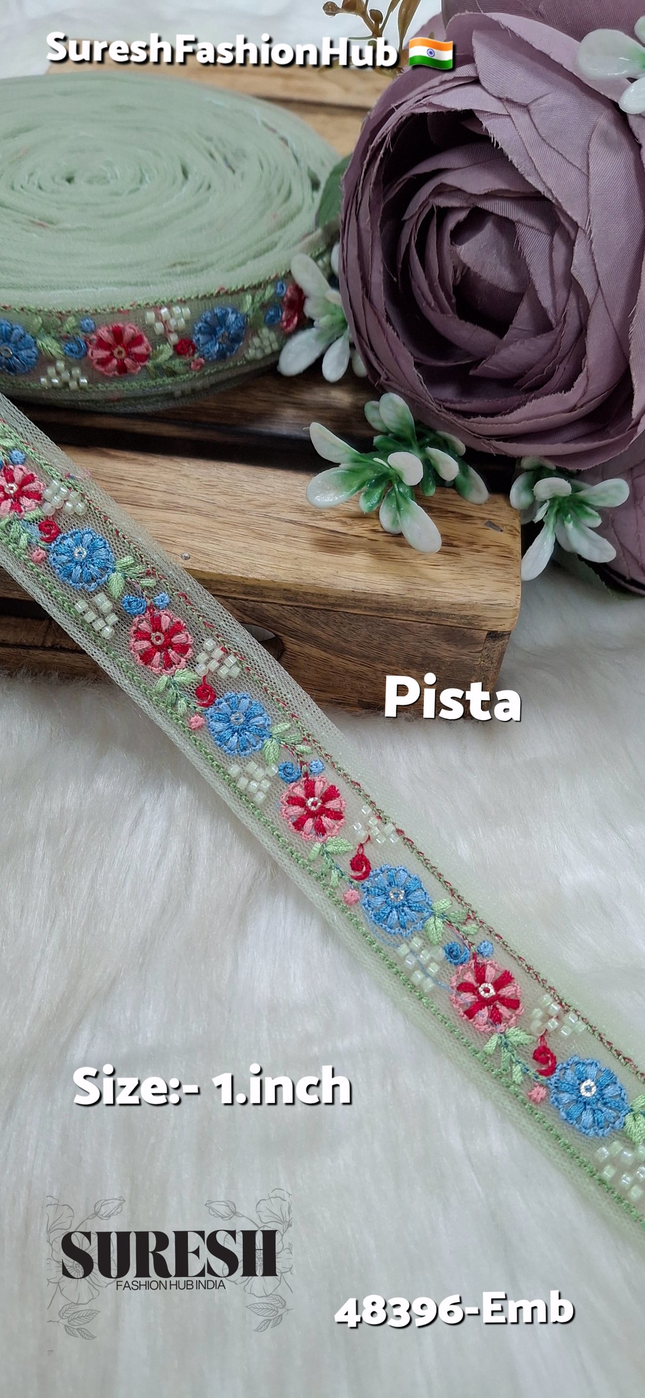 Pista Multicolor Thread Bead Embroidery Lace 48396