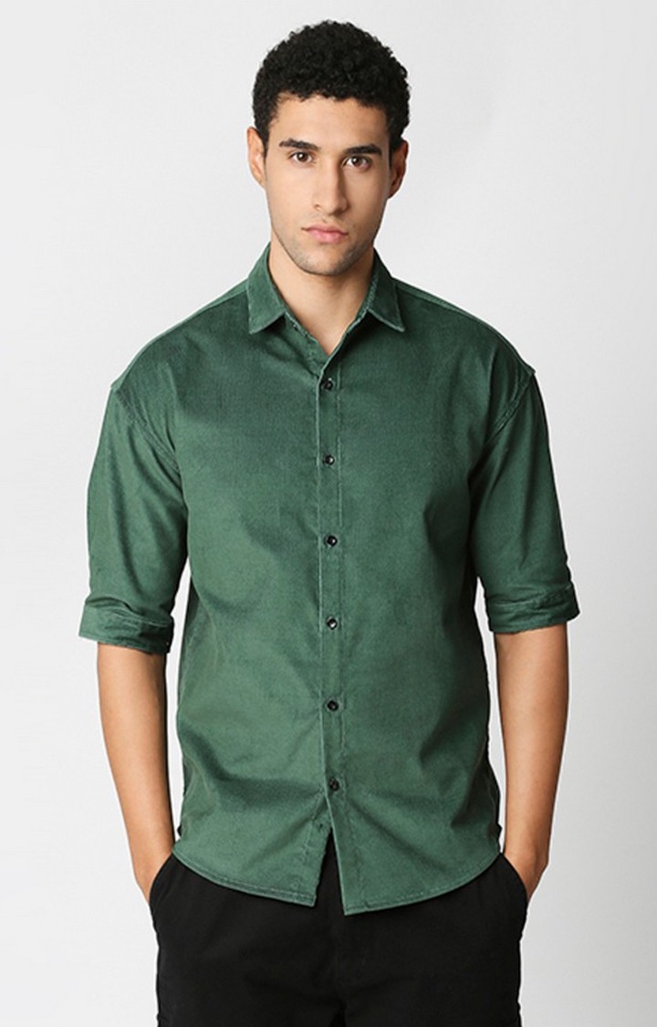 Hemsters | Men Olive Green Solid Casual Shirts