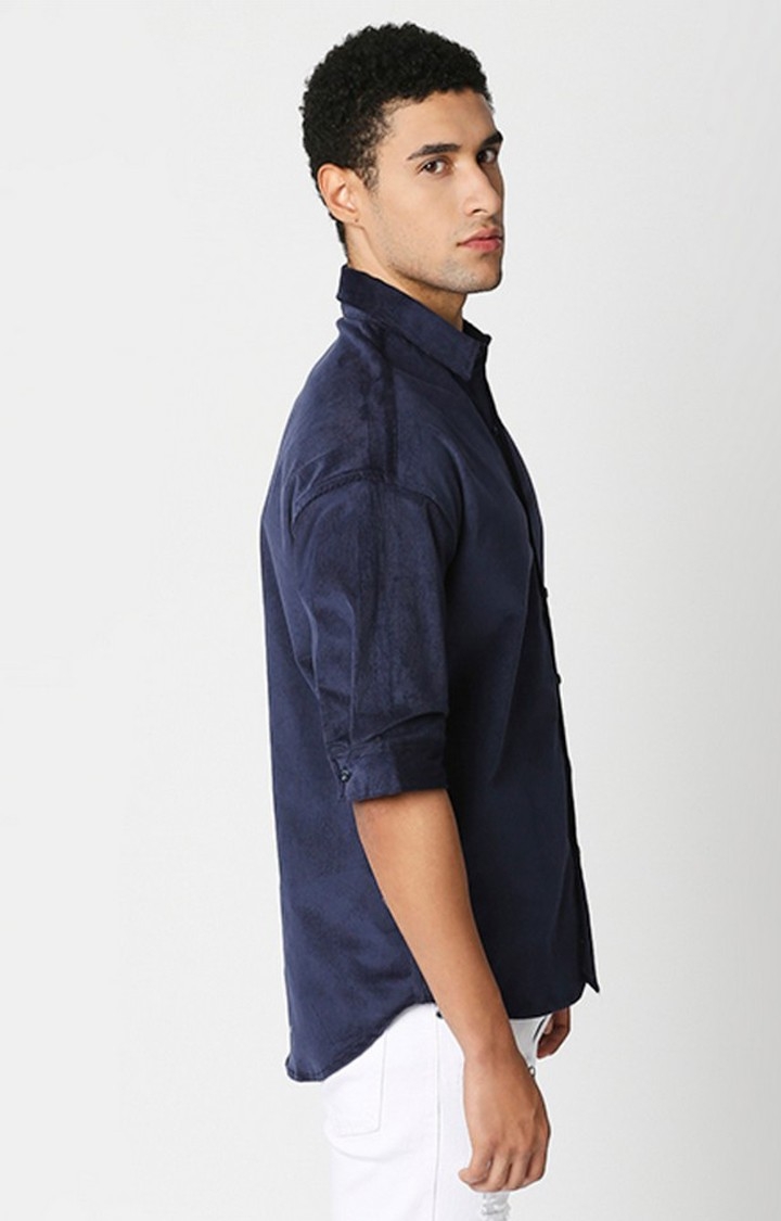 Men Blue Solid Casual Shirts