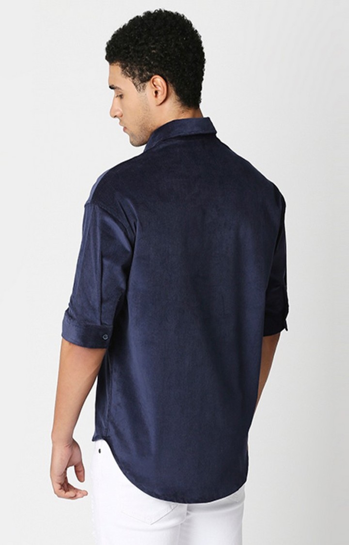 Men Blue Solid Casual Shirts