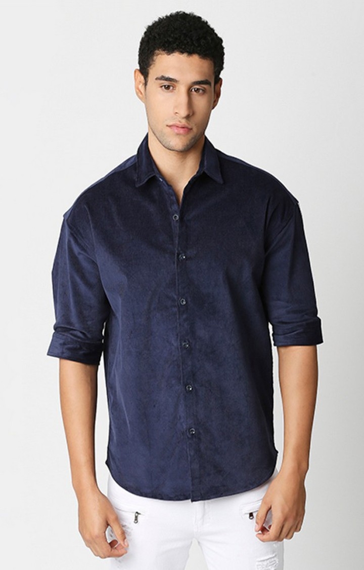 Hemsters | Men Blue Solid Casual Shirts