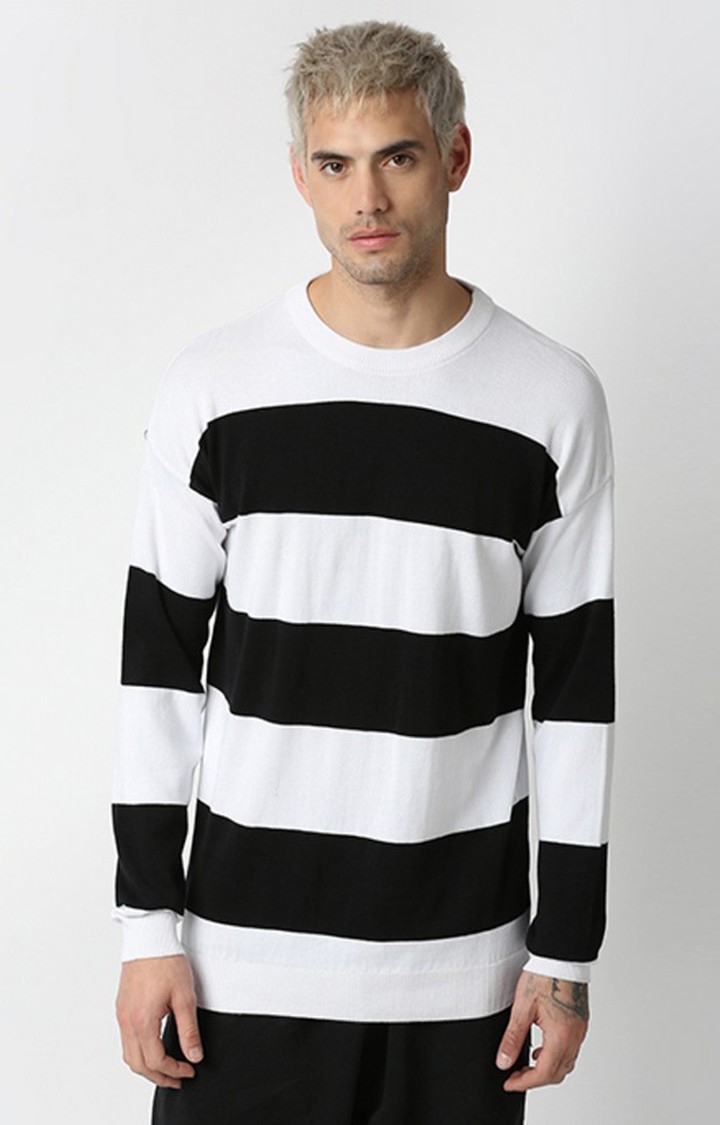 Men BlackandWhite Striped Sweatshirts