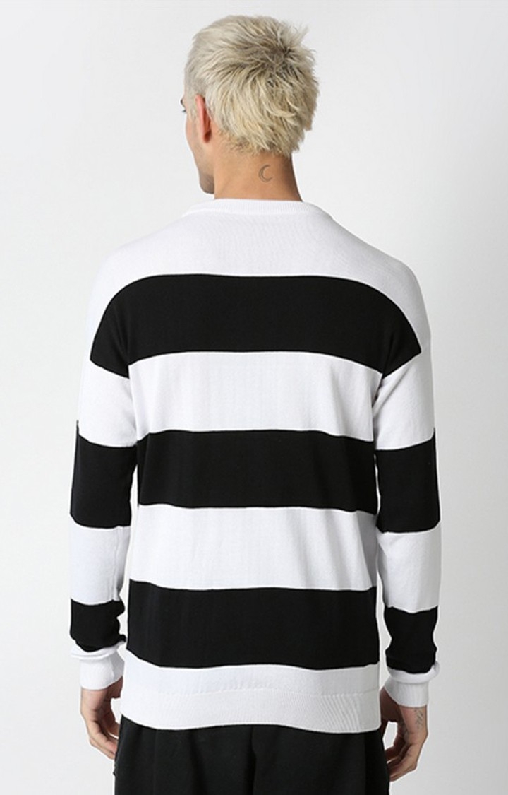 Men BlackandWhite Striped Sweatshirts