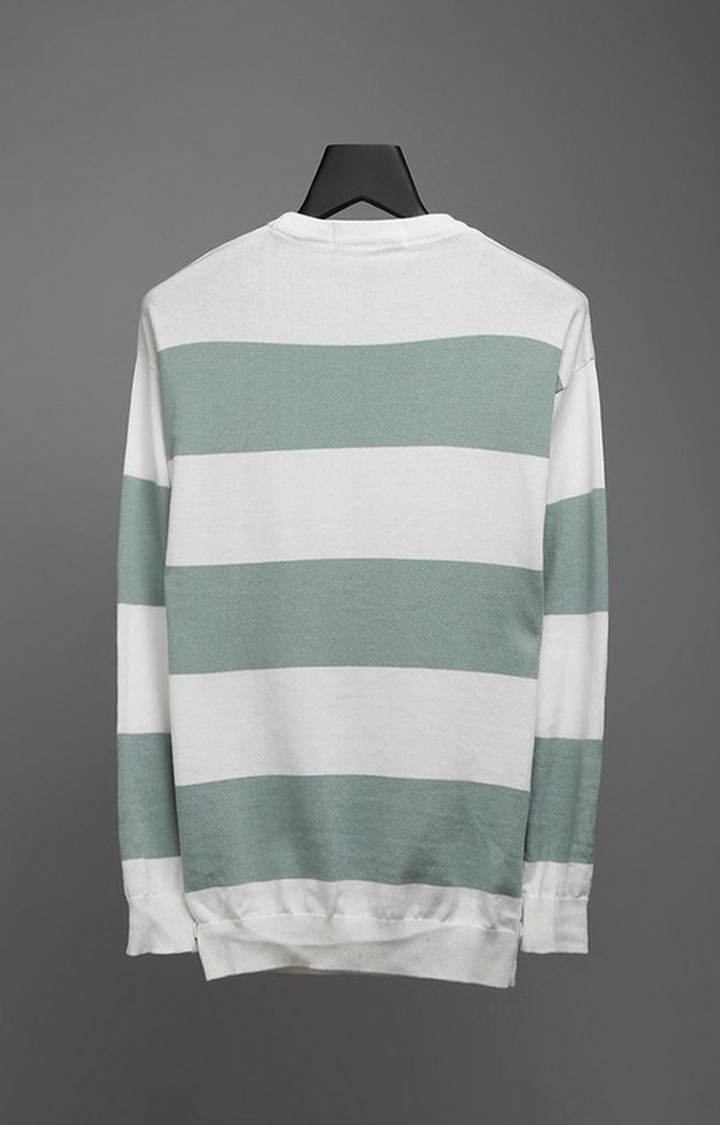 Men White and Green Striped Sweatshirts