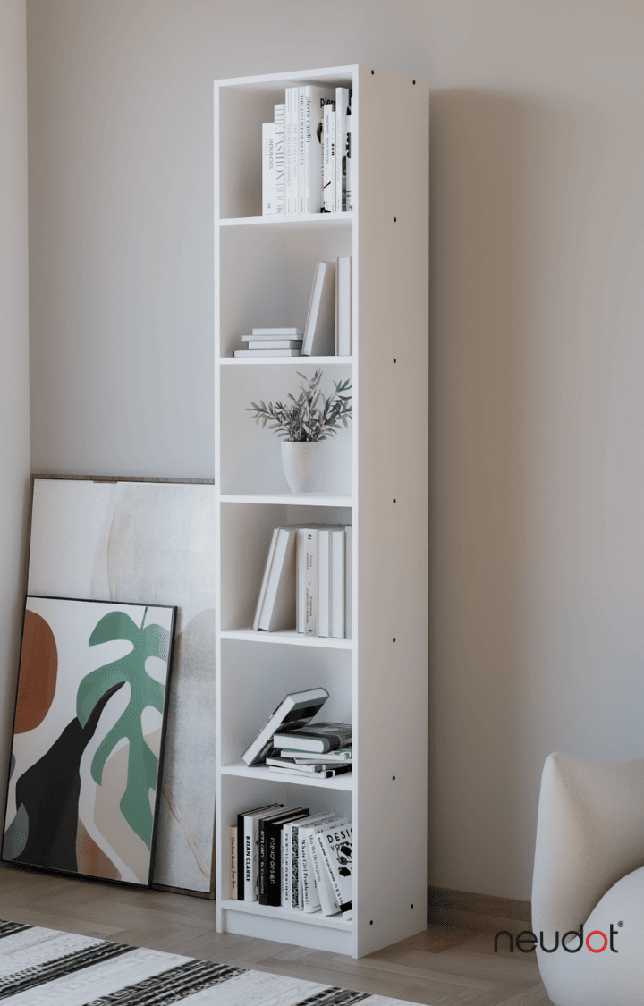 Whitman Tall Bookshelf (6 Compartments)- White Finish