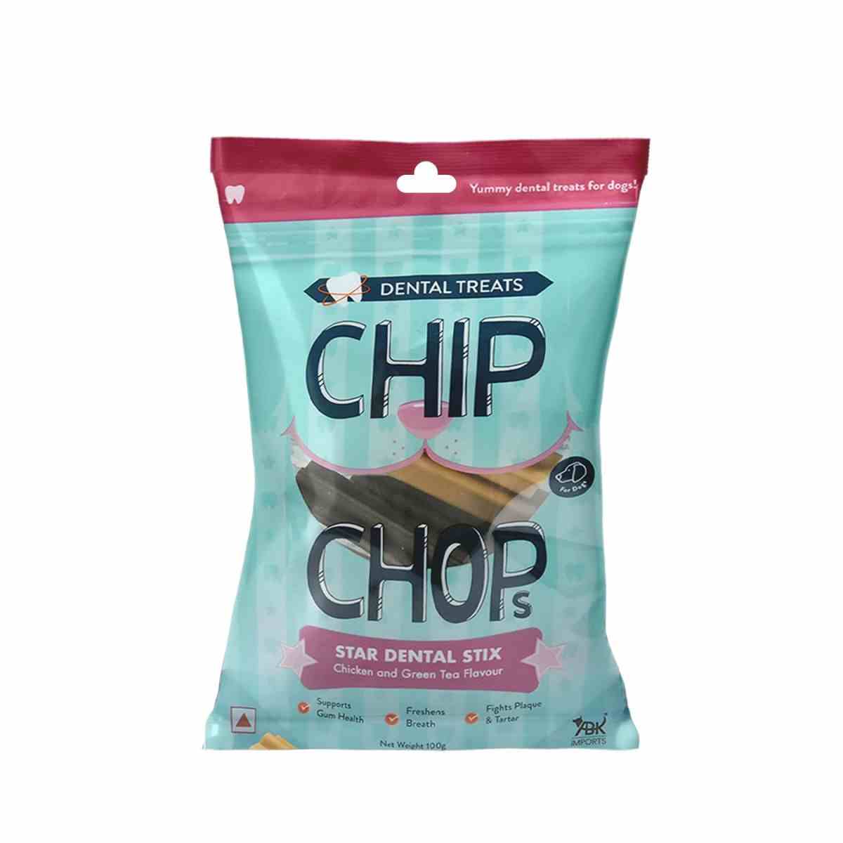 Chip Chops Star Dental Stix Chicken and Green Tea Flavor Dog Treat - 100 g