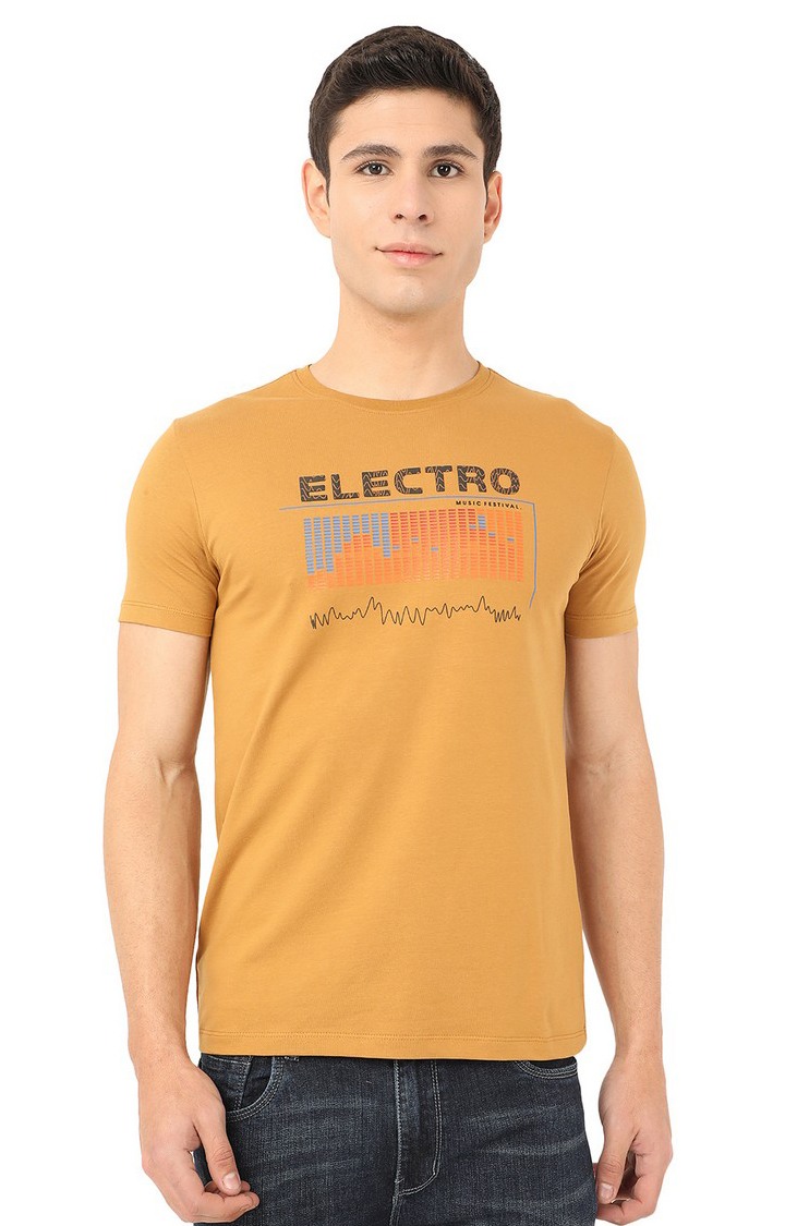 JB-PR-171 HONEY MUSTARD Men's Yellow Cotton Printed T-Shirts