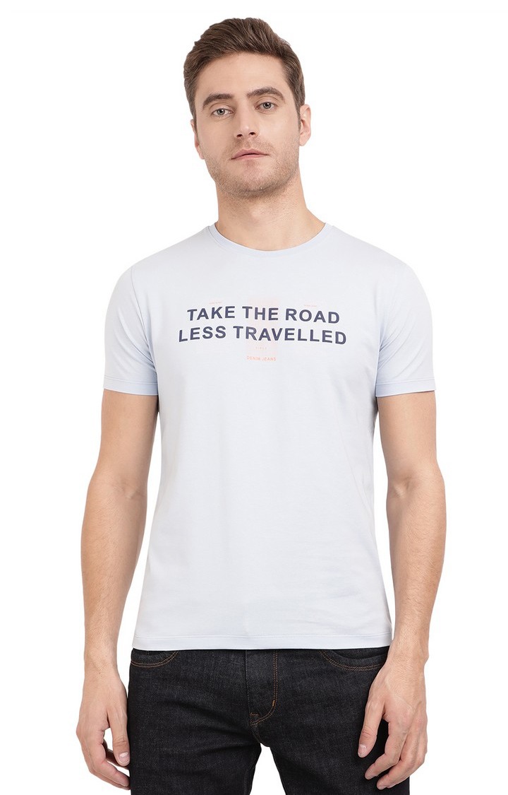 JB PR 172 POWDER BLUE Men s Blue Cotton Printed T Shirts