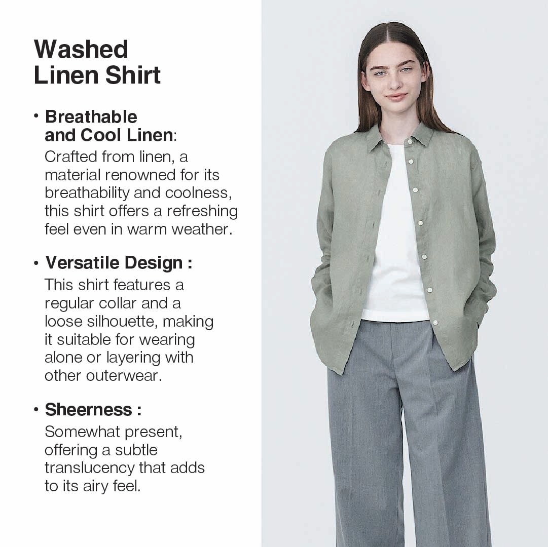 Women's Washed linen Regular collar L/S shirt