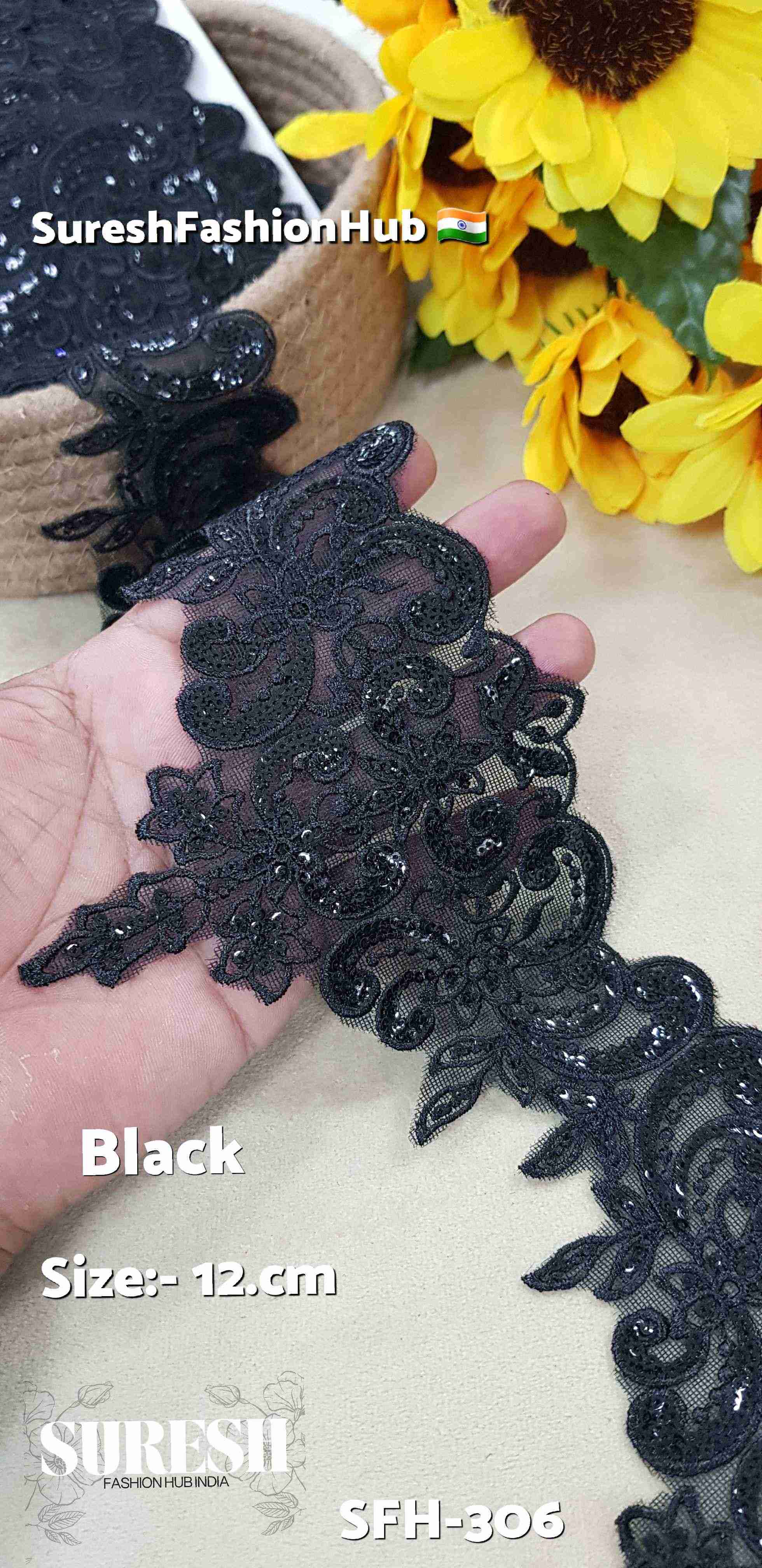 Black Cutwork Bridal Embroidery Net Lace