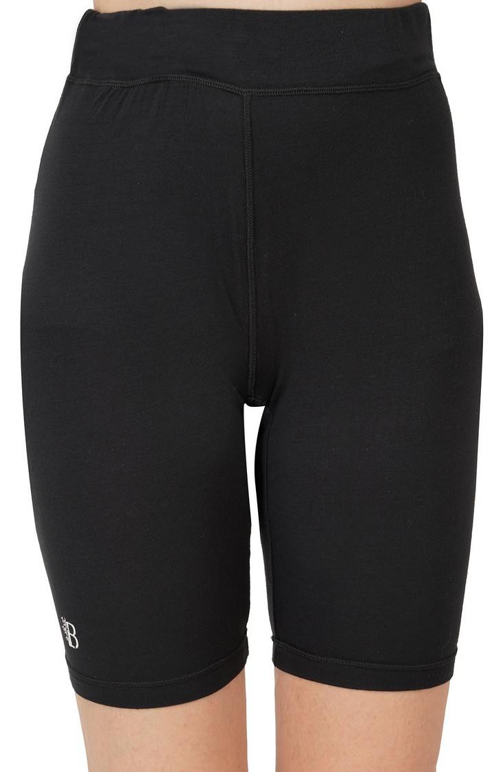 Women's Black Solid Biker Shorts
