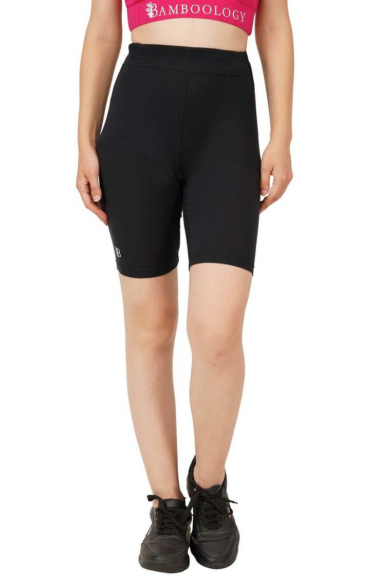 Women's Black Solid Biker Shorts