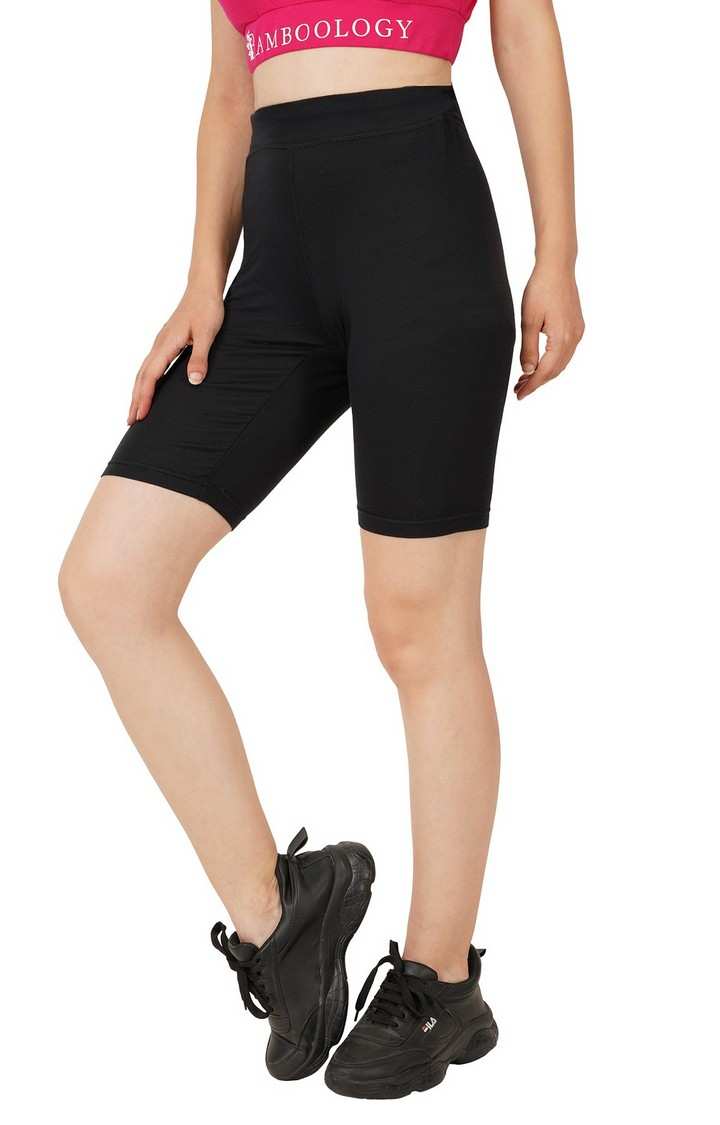 Women's Black Solid Biker Shorts