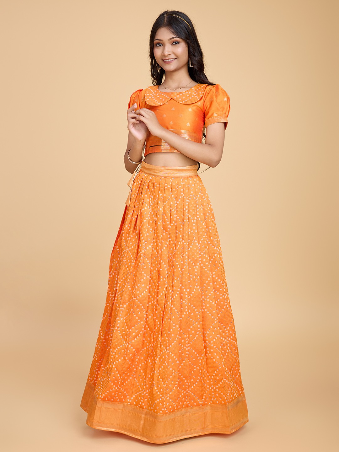 Tasarika Orange Silk Lehenga Choli Bandhej_Orange
