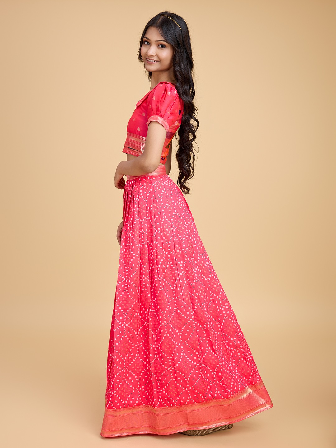 Tasarika Pink Silk Lehenga Choli Bandhej_Pink