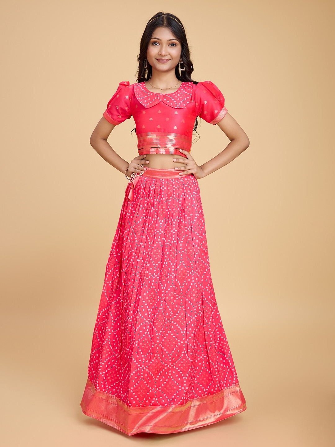 Tasarika Pink Silk Lehenga Choli Bandhej_Pink