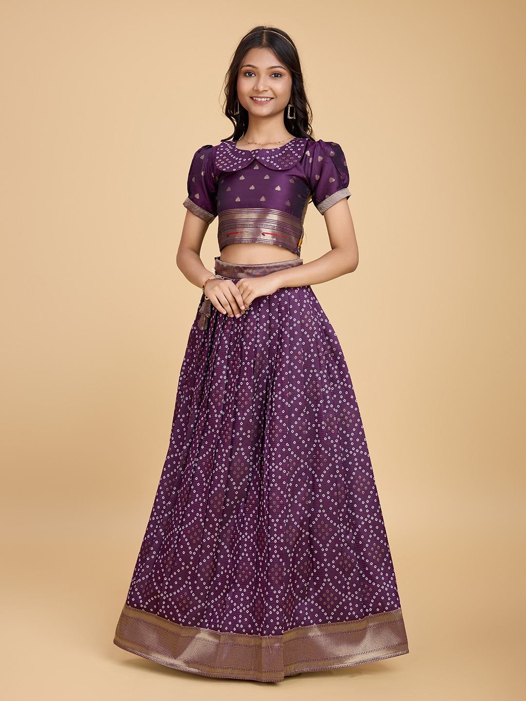 Tasarika Wine Silk Lehenga Choli Bandhej_Wine