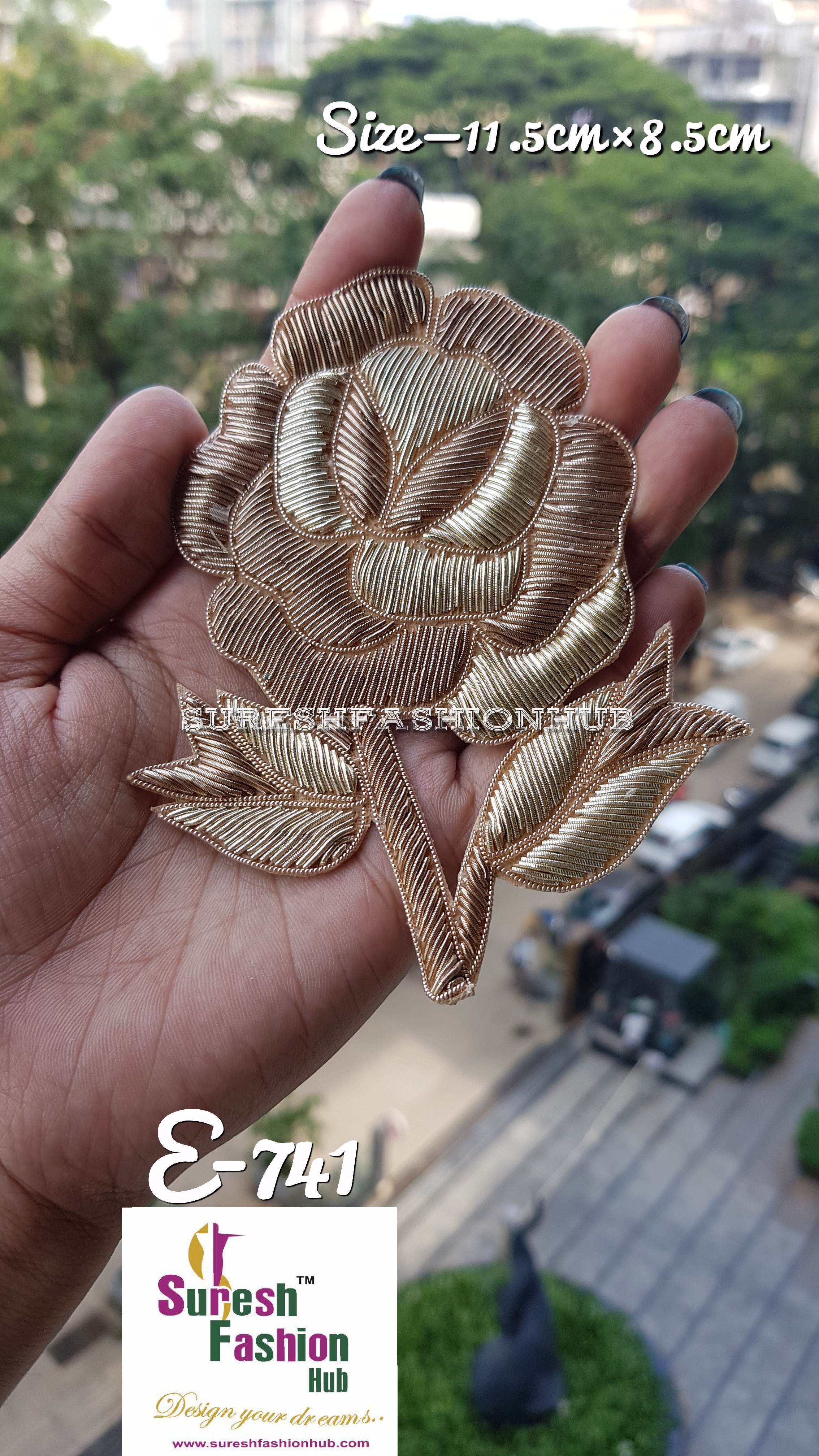 Embellished Handmade  Flower Patches- Gold Color. Size 11.5 * 8.5 cms