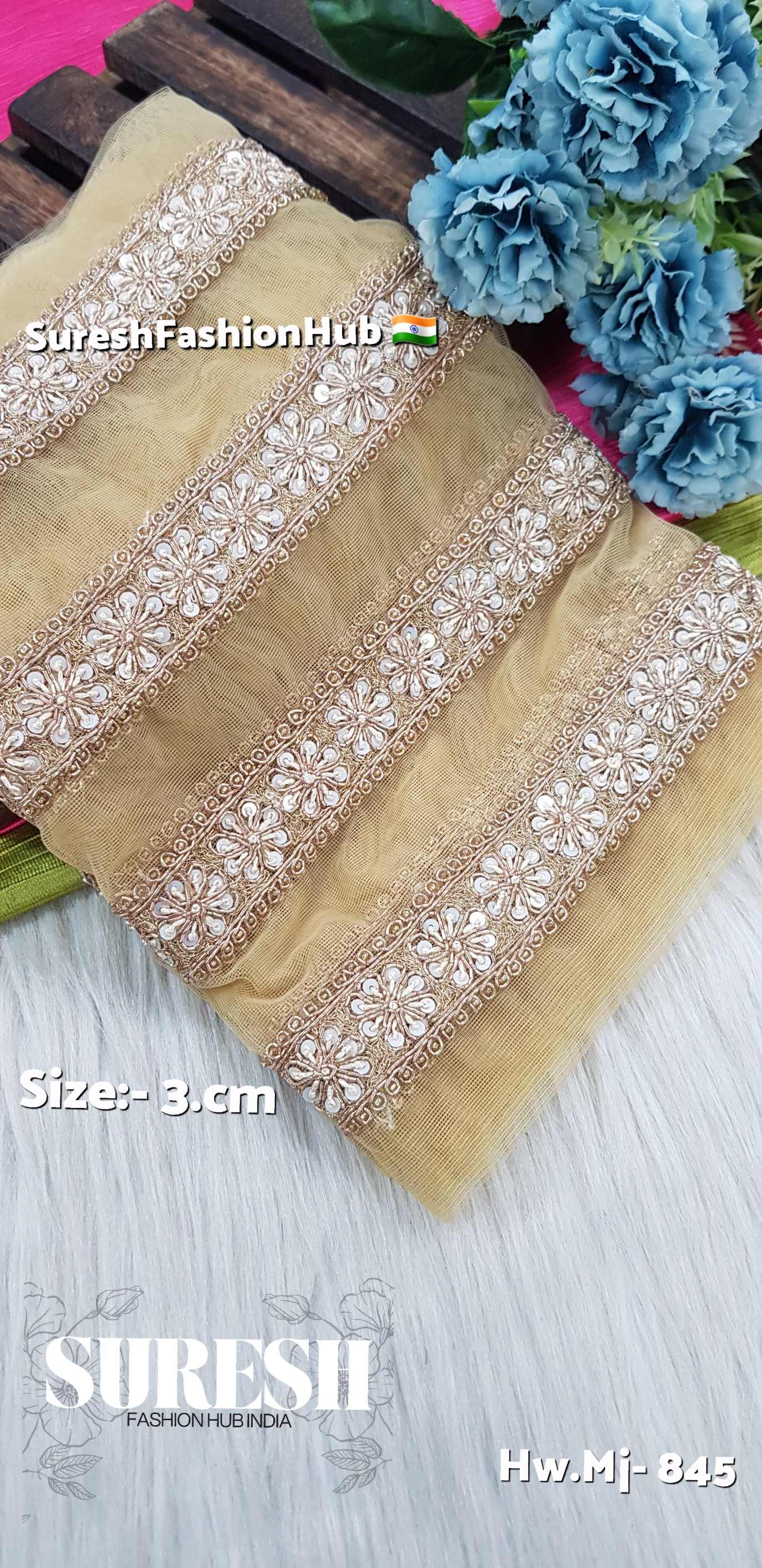 Gold Handmade Embroidered Net Border – Mj-845