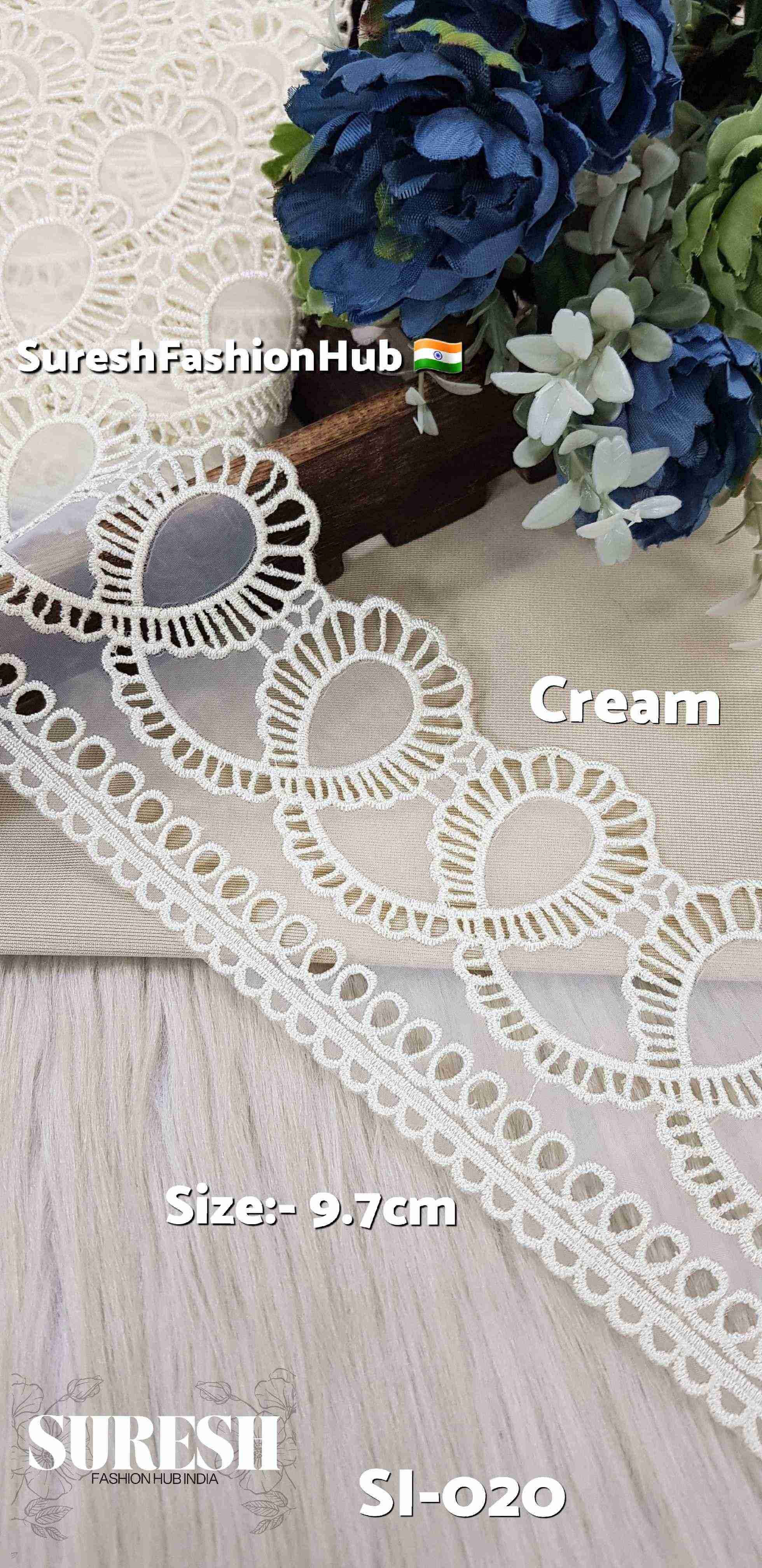 Graceful Bloom Cream Organza Cutwork Lace