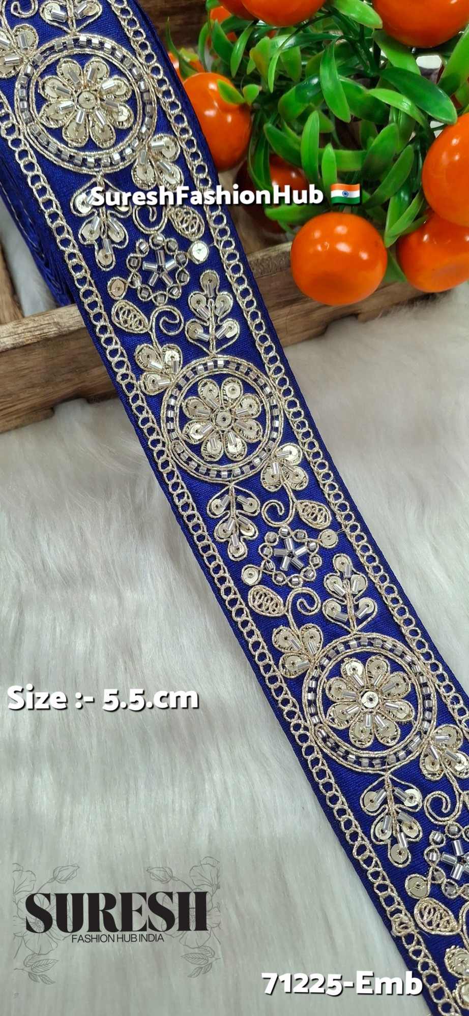 Royal Blue Floral Cutdana Bead Embroidery Lace – Design No. 71225-Emb