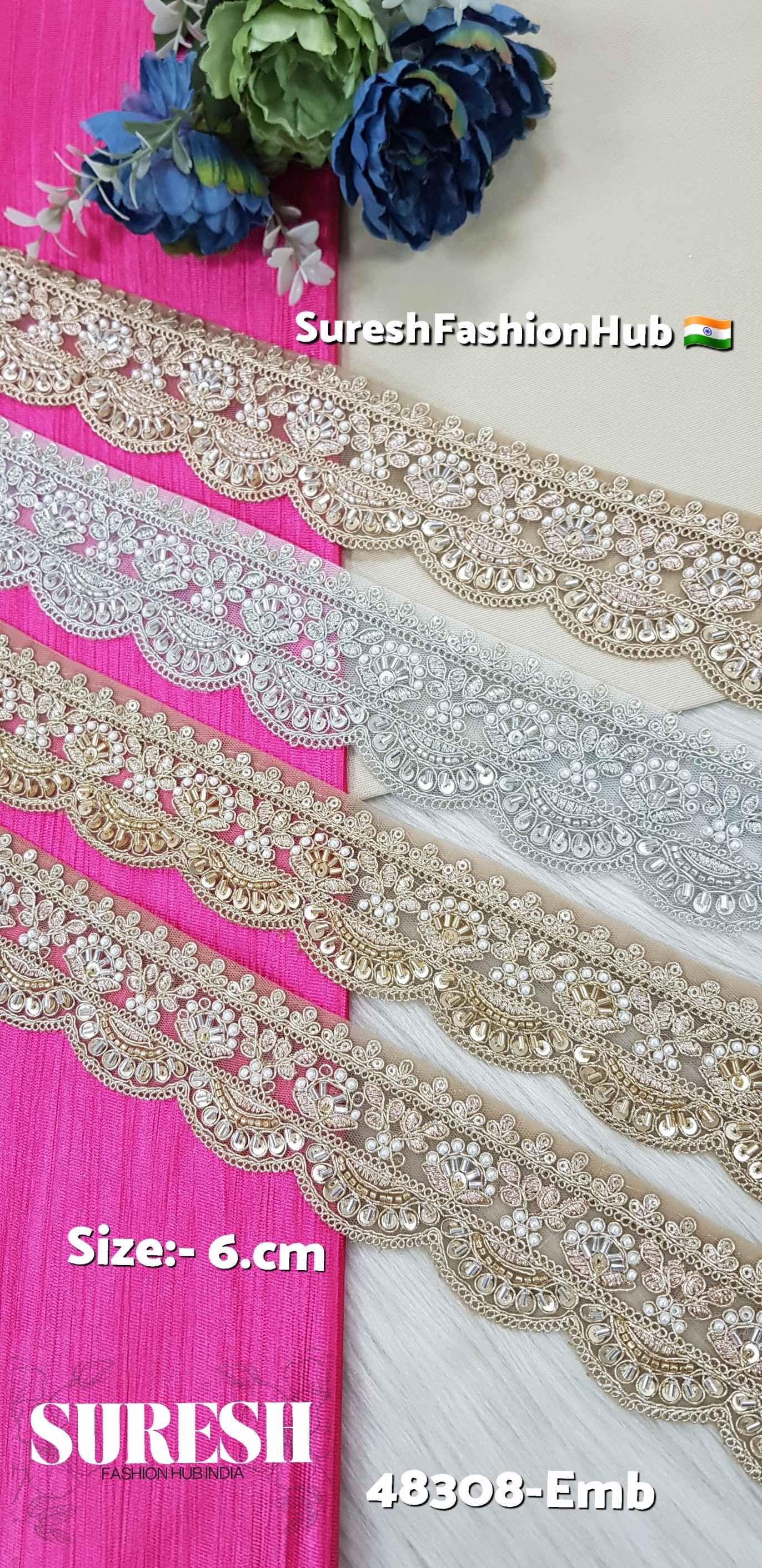 Water Silver Scalloped Embroidery Lace