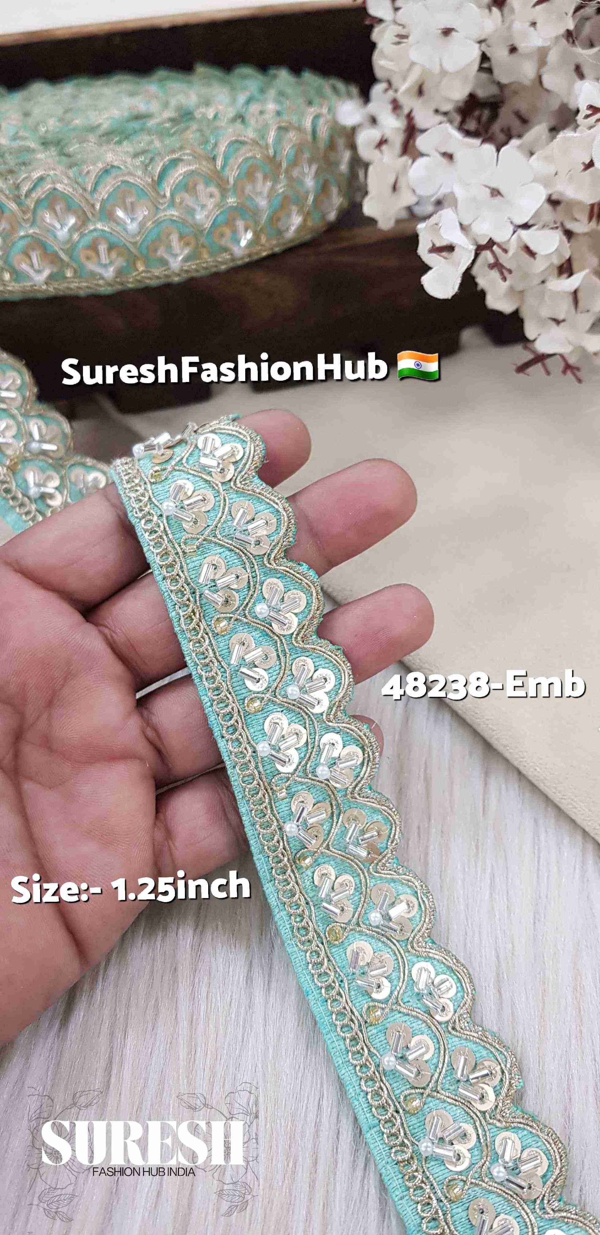 Seagreen Pearl Scalloped Kaddhana Lace