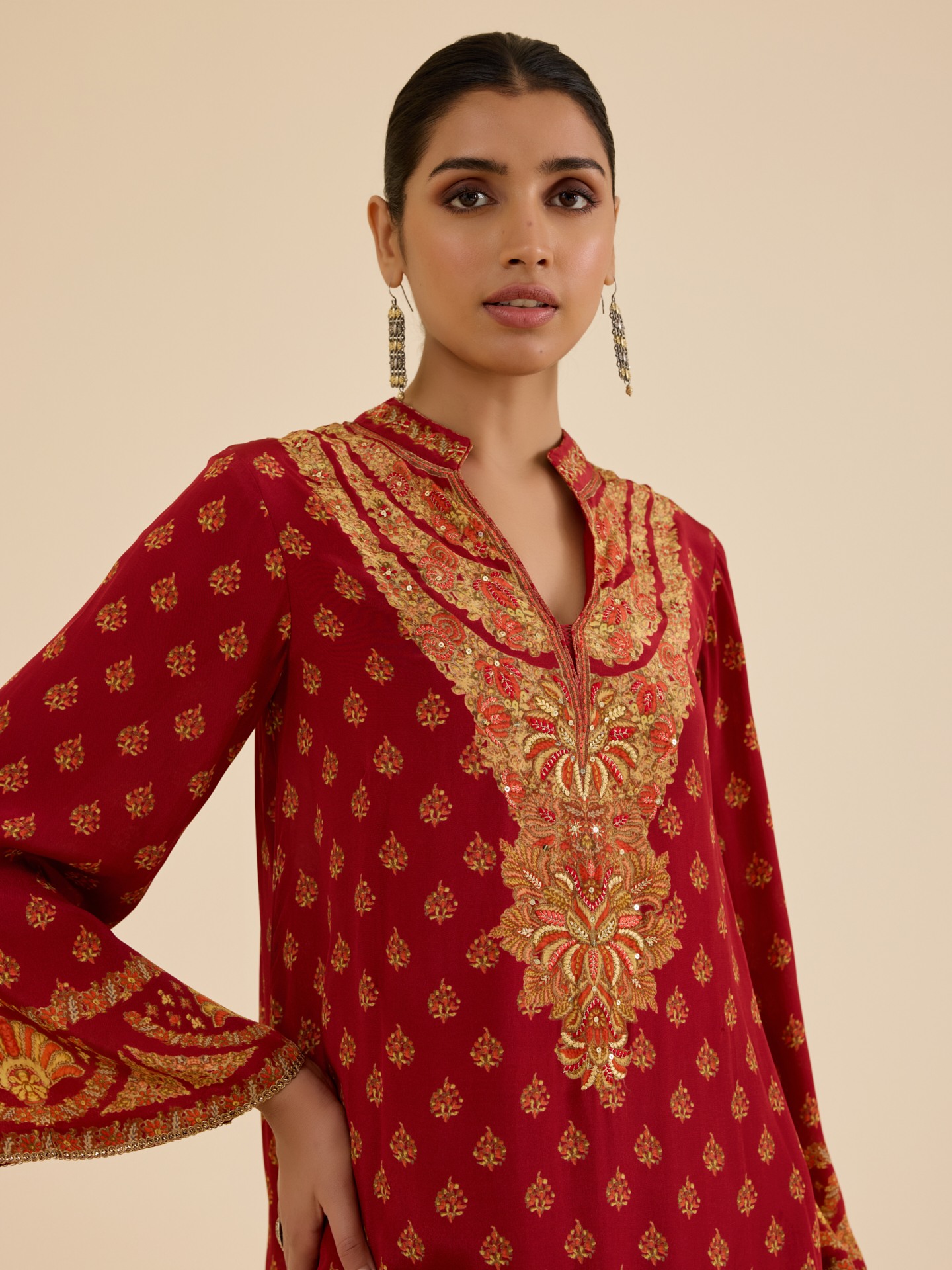 Red Beige Nazia Kurti
