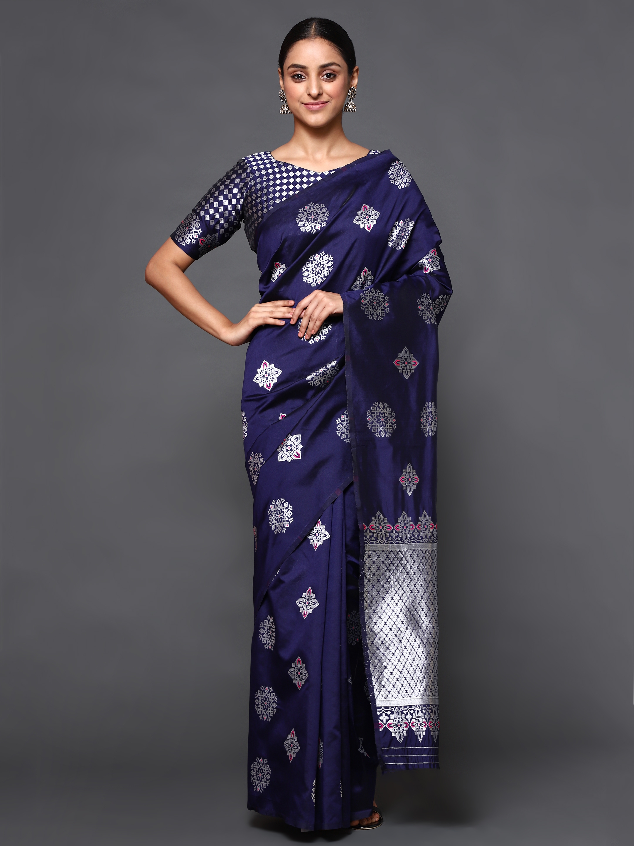 Glemora Blue Fancy Ethnic Wear Silk Blend Banarasi Traditional Saree