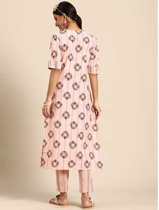 Women Pink Ethnic Motifs Printed Kurta with Trousers