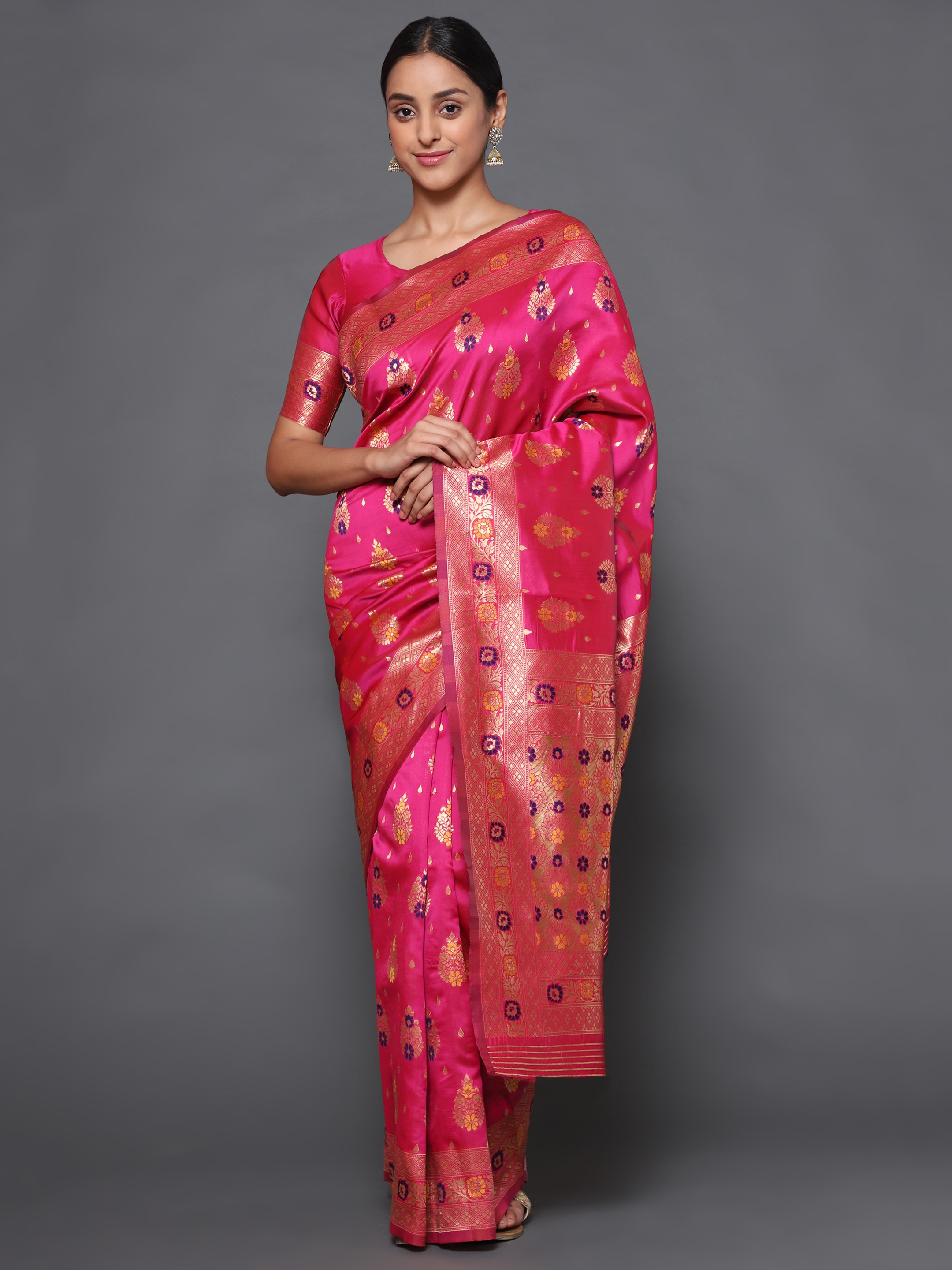 Glemora Pink Designer Ethnic Wear Silk Blend Banarasi Traditional Saree