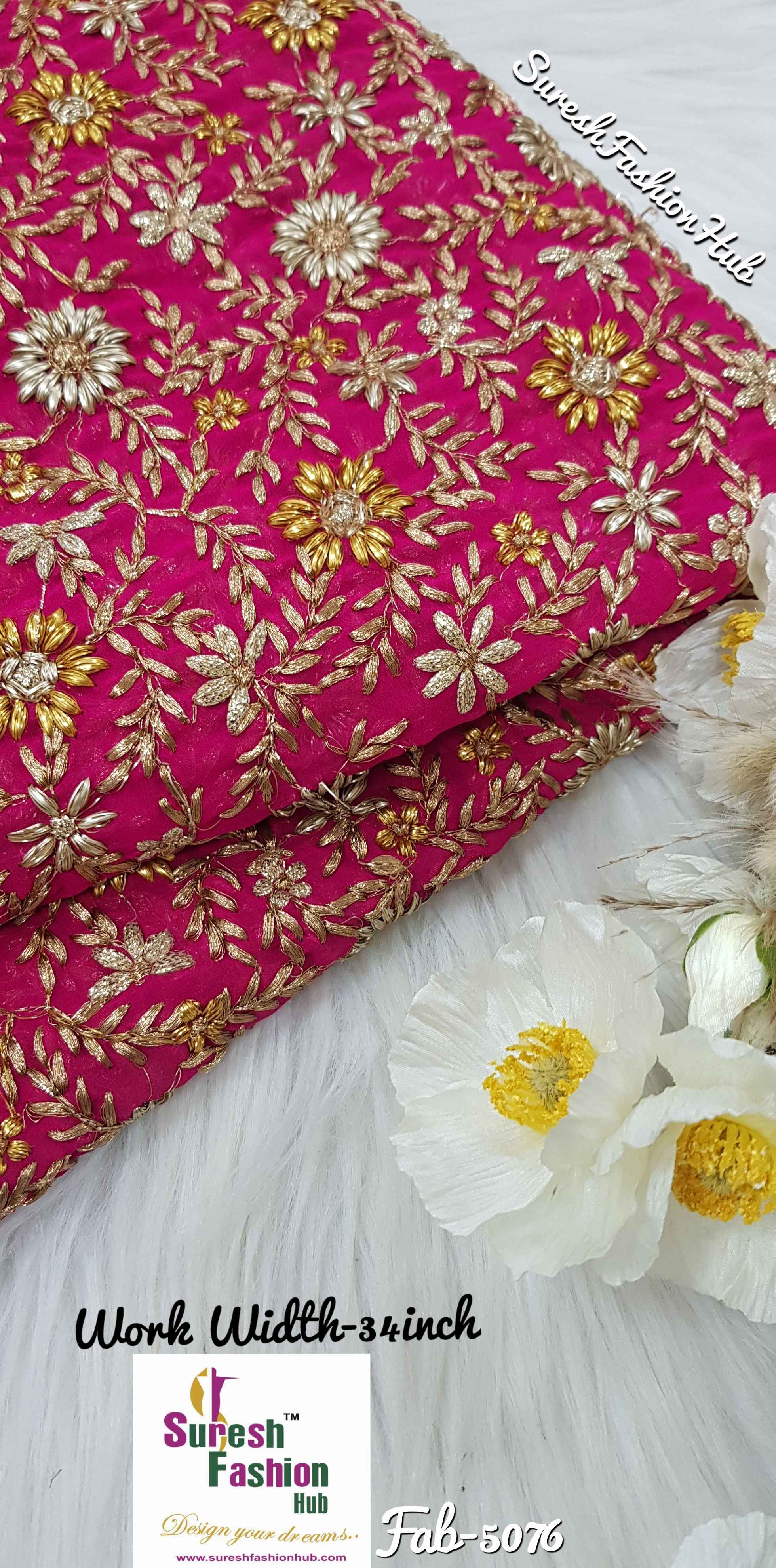 Rani Chiffon Chappatique Embroidered Fabric