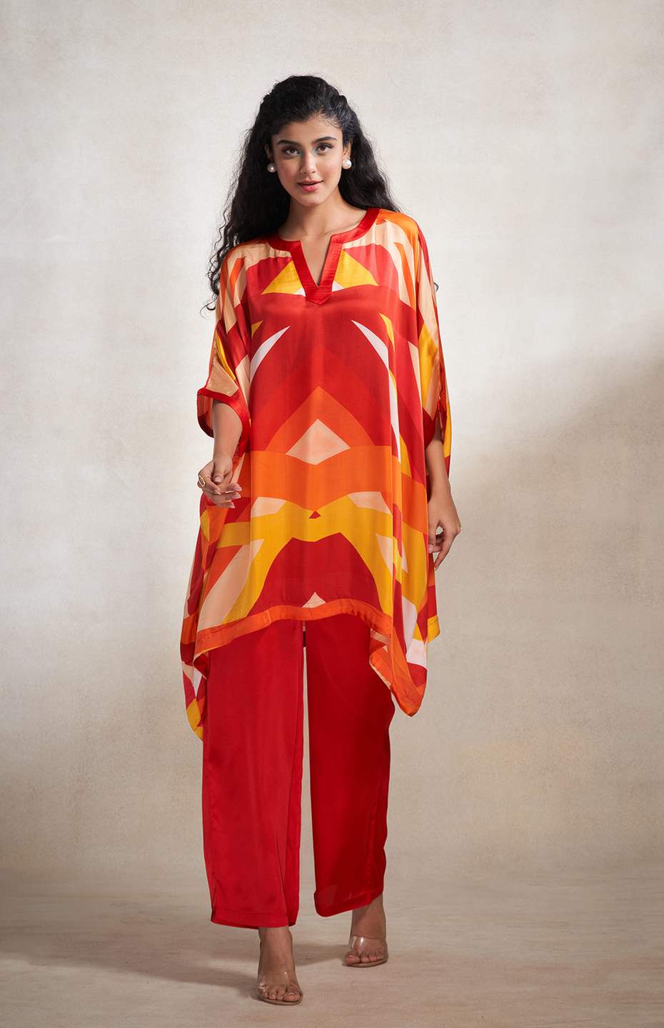 Red & Orange Abstract Poncho Kurta