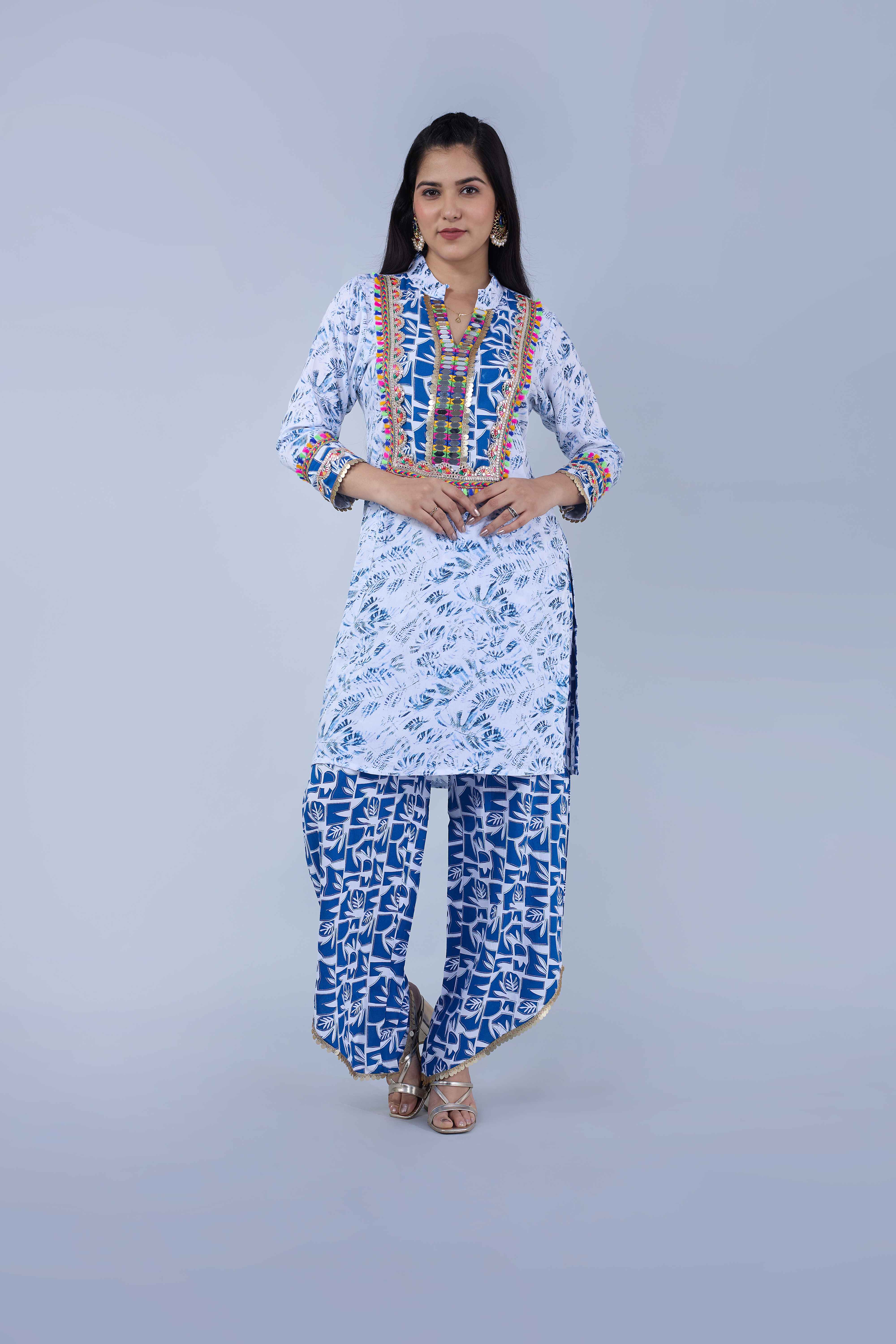 Blue Printed Kurta with Tulip Pants