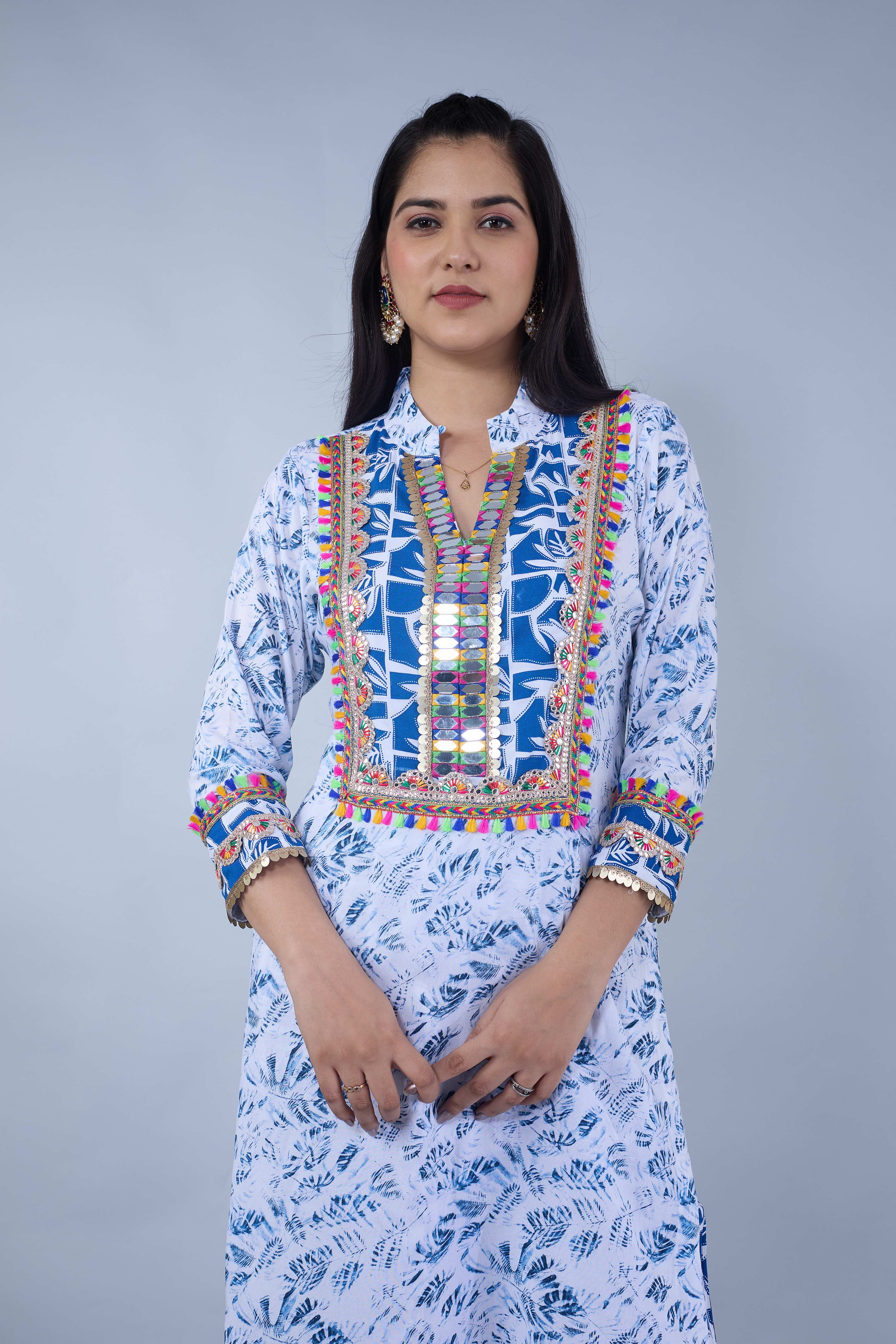 Blue Printed Kurta with Tulip Pants