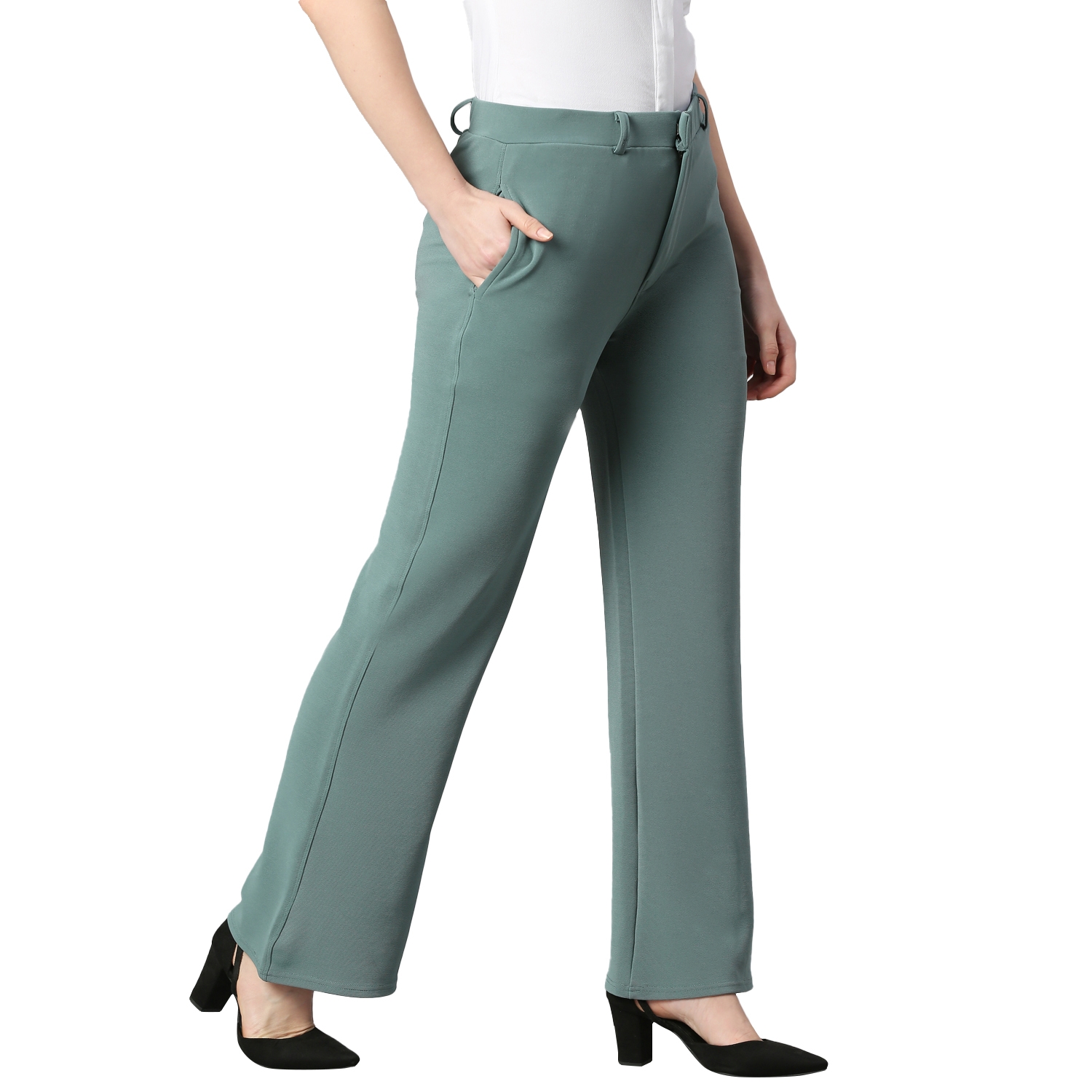 Denim Bell Bottom Pants for Women Solid Color High Waist Flare Leg Trousers  with Pockets Slim-Fit Raw Hem Ankle Jeans - Walmart.com